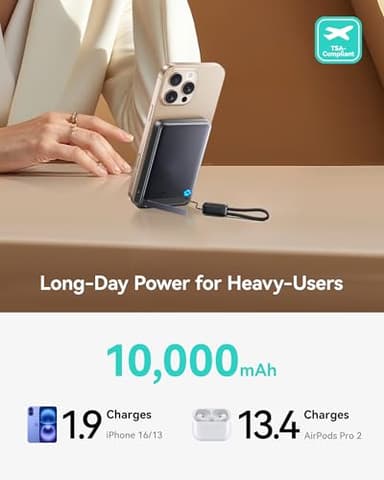 INIU for MagSafe Portable Charger, Qi2 Certified, Slimmest 45W 10000mAh Magnetic Power Bank, with USB C Cable & Stand, Fast Charging MagSafe-Compatible Battery Pack for iPhone 17 16 15 14 13 12 Only - Image 5
