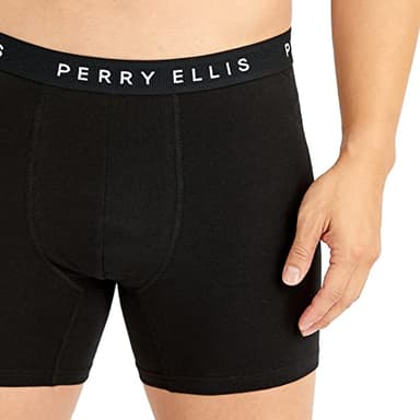 Perry Ellis Men's Cotton Stretch Boxer Briefs, Tagless, No Roll Waistband, 5 Pack, Black - Image 5