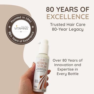 VITAMINS hair cosmetics Keratin Hair Serum for Frizzy and Damaged Hair - Anti Frizz Serum with Biotin, Castor Oil & Collagen for Heat Protection, Shine and Gloss Treatment - 4.25 Fl Oz - Image 3