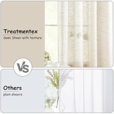 Treatmentex Semi Sheer Curtains for Living Room Natural Linen Sheer Curtain Drapes for Bedroom 95inch Long Farmhouse Country Rustic Window Curtains 52" w 2 Panels Grommet Top Beige - Image 2