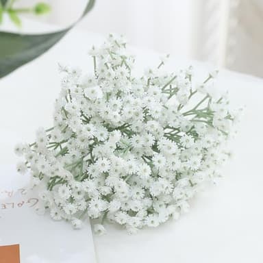 30pcs Babys Breath Artificial Flowers for Indoors Fake Plastic Plants Faux Shrubs Greenery Wheat Grass for Spring Summer Window Box Office Table Kitchen Home Decoration (White) - Image 3