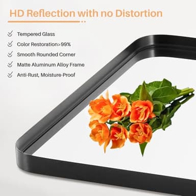 Bathroom Mirror for Wall, 30x22 Inch Rounded Rectangle Mirror, Black Metal Framed Bathroom Vanity Mirror for Restroom Farmhouse, Anti-Rust, Tempered Glass, Horizontally or Vertically Hanging - Image 4