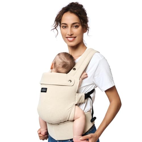 Momcozy Baby Carrier with Natural Cotton Linen, Built to Last, Ergonomic Design, 7-44lbs for Infant and Toddler, Lightweight and Comfortable, Hands-Free for Moms&Dads, Light Amber - Image 1