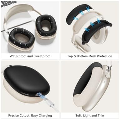 Silicone Case Cover for AirPods Max Headphones, Ear Pad Case Cover/Ear Cups Cover/Headband Cover for AirPod Max (USB-C/Lightning)(2024/2020),Accessories Silicone Protector for Apple AirPods Max, Black - Image 5