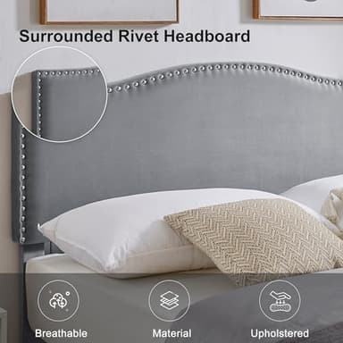 VECELO Twin Bed Frame, Platform Bed Frame with Adjustable Height Upholstered Headboard, Heavy-Duty Frame and Strong Wooden Slats Support, Non-Slip and Noise-Free, Easy Assembly, Dark Grey - Image 5