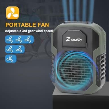 Zeadio Portable Waist Clip Fan, 3 Speeds 6000mah Battery Operated Hands-free Wearable Necklace Fan With Charging Function, for Hot Flashes Home Office Travel Outdoor Sports - Green - Image 2