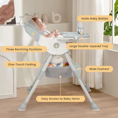 3-in1 Highchair, High Chairs for Babies and Toddlers,Convertible High Chair, Light Weight Portable High Chair, Adjustable Height and Movable Double Tray - Image 6