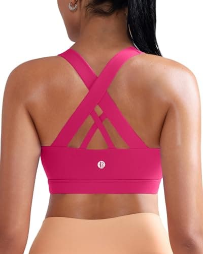 RUNNING GIRL Sports Bra for Women, Criss-Cross Back Padded Strappy Sports Bras Medium Support Yoga Bra with Removable Cups(2353 Hot Pink XL) - Image 1