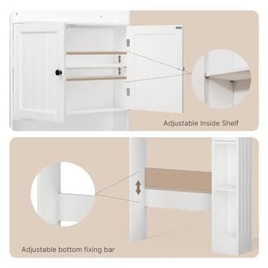 Ahomly Over The Toilet Storage Cabinet, 32.3" W Over Toilet Bathroom Organizer with Doors, Adjustable Shelves, Toilet Paper Holder, 2 Side Hooks, Space-Saver for Bathroom, Laundry, White - Image 5