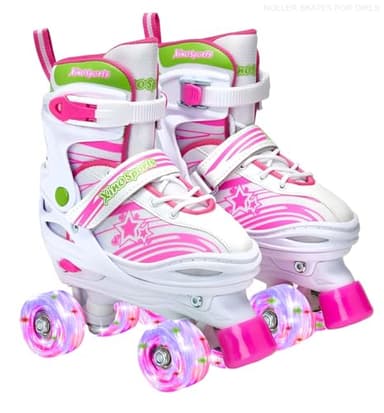 Xino Sports Adjustable Roller Skates for Girls - Fun Illuminating LED Light-Up Wheels, Comfortable Design for Indoor & Outdoor Use (Pink, Large 5-8) - Image 1