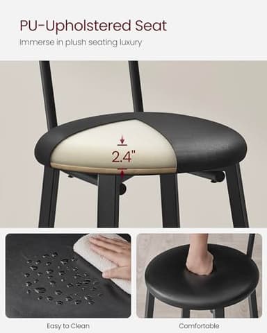 VASAGLE Bar Stools, Set of 2 PU Upholstered Breakfast Stools, 29.7 Inches Barstools with Back and Footrest, Simple Assembly, for Dining Room Kitchen Counter Bar, Rustic Brown and Black ULBC069B81 - Image 7