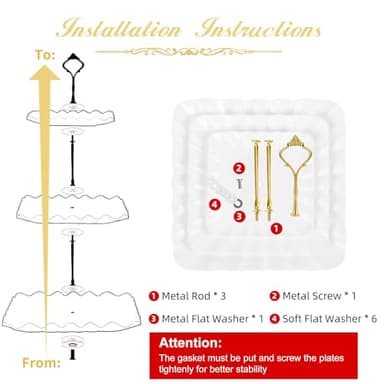 DAFURIET Dessert Cupcake Stand, 3 Tier Cup Cake Holder Tower for Tea Party/Birthday/Wedding, Plastic Tiered Serving Tray with Metal Rod, White - Image 7