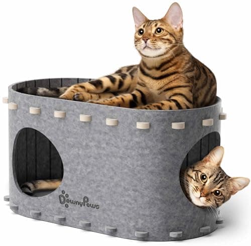 DownyPaws Cat House for Indoor Cats, Cat Bed Cave for Multiple & Large Cats Up to 22 Lbs, Scratch Resistant, Foldable Peekaboo Kitten Caves Tunnel Enclosed Bed, PeekaPurr, Light Gray - Image 1