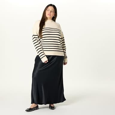 The Drop Women’s Carolina Drop Shoulder Mock Neck Pullover with Exposed Seams, Crème Brulee/Black, M - Image 7