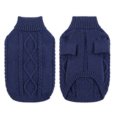 Queenmore Small Dog Pullover Sweater, Cold Weather Cable Knitwear, Classic Turtleneck Thick Warm Clothes for Chihuahua, Bulldog, Dachshund, Pug (Dark Navy, Medium) - Image 4