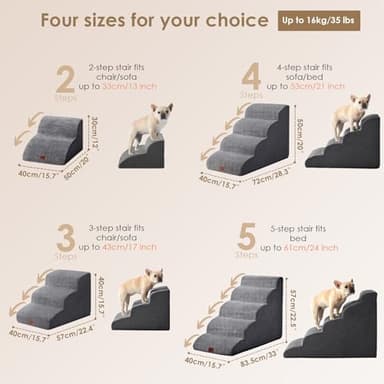 EHEYCIGA Curved Dog Stairs Ramp for Small Dogs 15.7" H, 3-Step Dog Steps for Couch Sofa and Chair, Pet Stairs for Cats, Non-Slip Balanced Pet Steps Indoor, Grey - Image 3