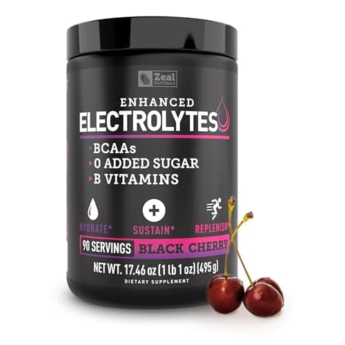 Zeal Naturals Electrolyte Powder Recovery Drink (90 Servings | Black Cherry) w/ 0 Sugar +BCAAs +B-Vitamins Electrolyte Supplement w Potassium Zinc & Magnesium for Hydration - Keto Electrolytes - Image 1