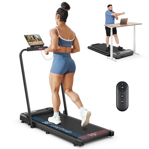 THERUN Walking Pad, 2 in 1 Foldable Treadmills for Home, 2.5HP Under Desk with Handle Bar, 16" Widened Running Belt, with Remote Control - Image 1
