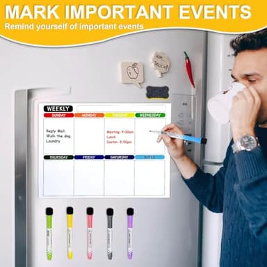 3 Pack Dry Erase Magnetic Calendar for Refrigerator, Fridge Calendar Monthly & Weekly & Daily Planner Magnetic Whiteboard for Fridge with 6 Markers and Eraser, Fridge Calendar Set - Image 3