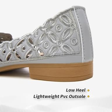 BABUDOG Womens Flats,Black and White Dress Flats with Flower Eyelets,Breathable Ballet Flats(Light Grey.US8) - Image 3