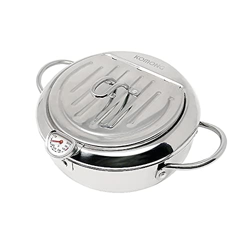 KOMONG Deep Fryer Pot (°F), Japanese Tempura Small Deep Frying Pot with Fahrenheit Thermometer, 304 Stainless Steel Deep Fryer with Oil Draining Rack for Tempura chips, Fries, Fish, and Chicken - Image 1