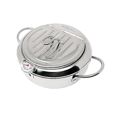 KOMONG Deep Fryer Pot (°F), Japanese Tempura Small Deep Frying Pot with Fahrenheit Thermometer, 304 Stainless Steel Deep Fryer with Oil Draining Rack for Tempura chips, Fries, Fish, and Chicken - Image 1