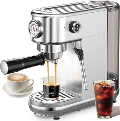 Espresso Machine with Milk Frother, 20 Bar High Pressure Professional Espresso Maker Automatic, Compact Stainless Steel Coffee Machine for Cappuccino, Latte, Gift for Coffee Lover, Dad or Mom, Silver - Image 1