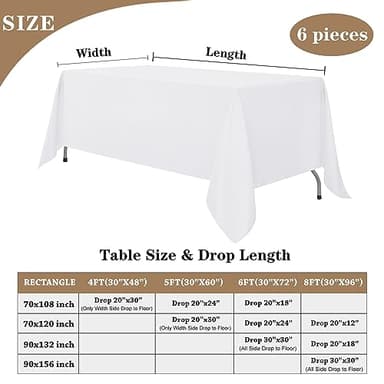 Fitable White Tablecloths for Rectangle Tables, 6 Pack - 70 x 120 Inches - Reusable and Washable Table Clothes for 6-8 Ft Tables, Polyester Fabric Table Covers for Wedding, Party, Banquet - Image 5