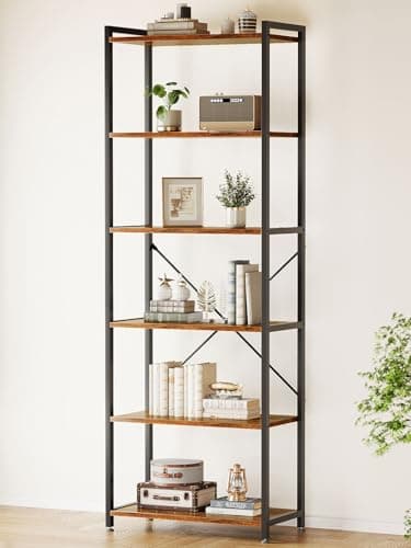 Casaottima Book Shelf, 6 Tier Tall Bookshelf, Modern Wood Bookcase Shelves for Bedroom, Industrial Display Shelf for Living Room Home Office Kitchen, Standing Shelving Unit Storage Organizer, Vintage - Image 1