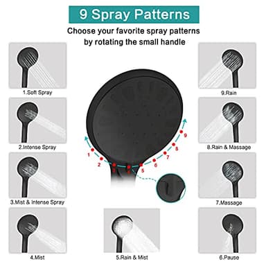Shower Head, 8‘’ High Pressure Rainfall/Handheld Shower Combo with 11'' Extension Arm, 9 Settings, Anti-leak Shower Head with Holder, Height/Angle Adjustable, Chrome, Matte Black - Image 4