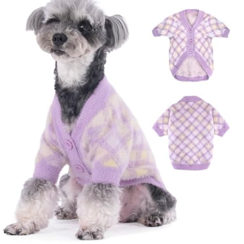 Algudbilt Dog Sweater - Winter Clothes for Small Dogs & Cats XXS XS, Knitwear Jacket, Stretchy Coats for Dogs Boy & Girl, Warm Deluxe Puppy Costume Outfit Pet Apparel (Violet, X-Small) - Image 1