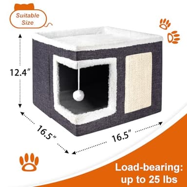 Loyareal Cat Houses for Indoor Cats - Large Cat Bed Cave with Scratch Pad and Fluffy Ball, Foldable Cat Condo Hideaway with Reversible Cushion for Multi Small Pet, Dark Grey - Image 3