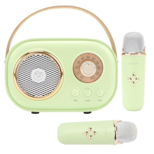Aresrora Mini Karaoke Machine for Kids,Portable Bluetooth Speaker with 2 Wireless Microphone,Toys for Girls Boys Gifts,Retro Speaker Set Stereo Sound Enhanced Bass for Home Party Birthday (Green) - Image 1