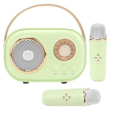 Aresrora Mini Karaoke Machine for Kids,Portable Bluetooth Speaker with 2 Wireless Microphone,Toys for Girls Boys Gifts,Retro Speaker Set Stereo Sound Enhanced Bass for Home Party Birthday (Green) - Image 1
