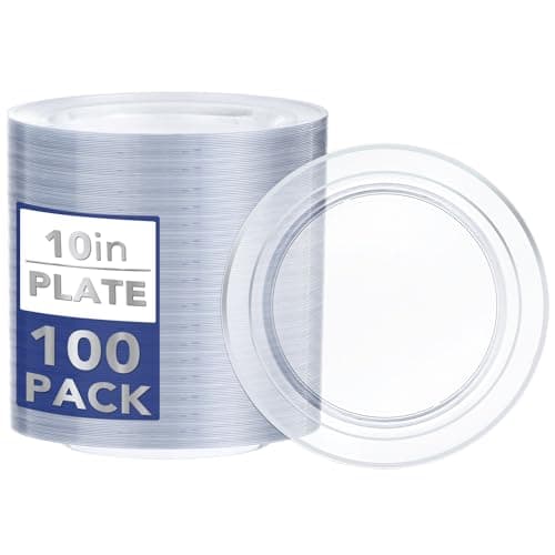 I00000 100PCS Clear Silver Plastic Plates, Clear Plates with Silver Rim, 10 Inch Dinner Plates Premium Party Supply for Wedding Birthdays Party - Image 1