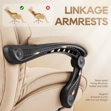 COLAMY Office Chair with Retractable Footrest, Ergonomic High Back Design Executive Computer Desk Chair with Removable Lumbar Pillow, 90-135°Reclining, Thick Bonded Leather for Home Office Work, Khaki - Image 4