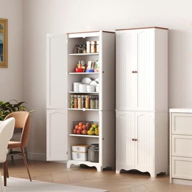 Function Home 72" Kitchen Pantry Cabinet, Freestanding Storage Cabinets, Tall Food Pantry with Doors and Adjustable Shelves, Utility Floor Cabinet for Kitchen Dining Room Living Room, White - Image 9