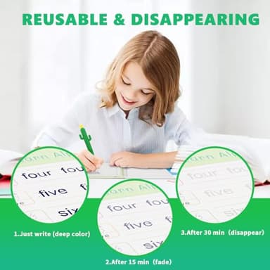 Magic Groove Practice Copybook for Kids, Reusable Writing Practice Book, Grooved Handwriting Book Set for Kids Ages 3-8 Calligraphy 5.59 * 7.91 (5 Medium Books with Cactus Pens & Gift Box) - Image 5