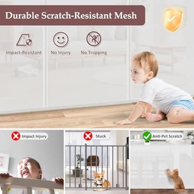 Reinforced 41 Inch Extra Tall Pet Gate 55 Inch Wide Retractable Baby Gates with Support Rods – Prevents Crawling Under, Outdoor Tall Baby Gates for Dogs Indoor Dog Gates for Doorways, White - Image 6