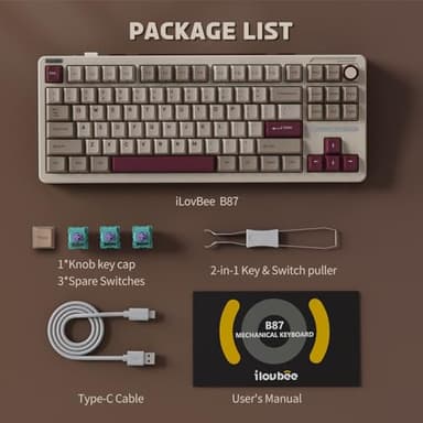 iLovBee B87 Wireless Mechanical Keyboard, 75% Percent Gaming Keyboard with Bluetooth/2.4GHz/USB Wired, RGB Creamy Keyboards with Knob, QMK/VIA, Gasket Mount Hot Swappable Linear Switch, Retro Red - Image 10