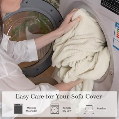 OHSIO Sectional Couch Covers, Wear Resistant Stretch Sofa Covers Washable Soft Couch Cushion Covers Anti Slip Furniture Protector Sofa Slipcovers for Pets(3 Pieces 2 Seaters+1 Chaise, Ivory) - Image 6