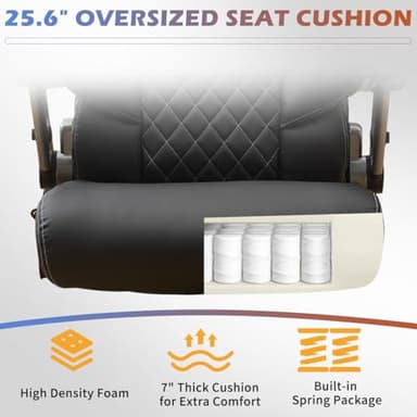 BOSMILLER Big and Tall Office Chair 650lbs for Heavy People with Massage and Heating, Adjustment Lumbar Support Heavy Duty Leather Executive Office Chair with Quiet Wheels - Image 7