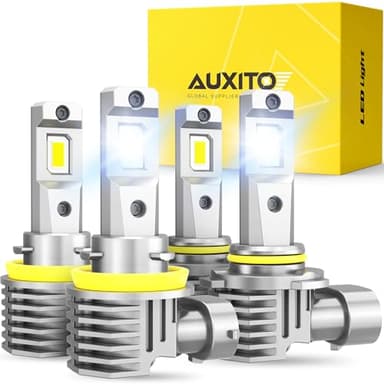 AUXITO 9005/HB3 H11/H8/H9 LED Bulbs Combo, 50000LM Bright 6500K Cool White, 120W Fanless Light Bulbs, Pack of 4 - Image 1