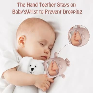 Teething Toys (5 Pack) - Tinabless Infant Teething Relief Toys&Teething Mitten Set, Food Grade Silicone Anti Dropping Wrist Hand Teethers Baby Chew Toys for Sucking Needs, Silicone Baby Teethers(Pink) - Image 2