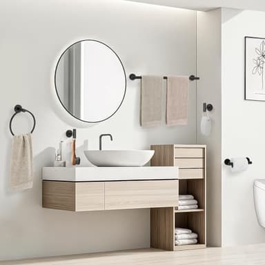 TURS Matte Black 5 Piece Bathroom Hardware Set, SUS304 Stainless Steel Bath Towel Bar Set, 24 Inch Round Bathroom Accessories Kit Wall Mounted - Image 6