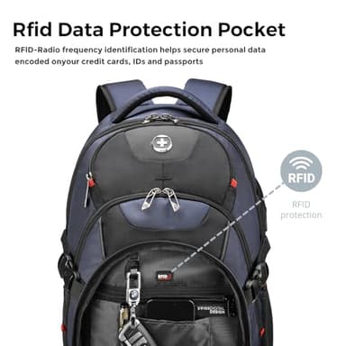 Swissdigital Design Laptop Backpack with USB Charging Port, Travel Backpack Fits 15.6 inches Computer, 31L College School Backpack for Men, Blue/Black | SD803 - Image 4