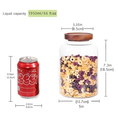 LEAVES AND TREES Y Thicken Glass Storage Jar, Food Storage Container/Canisters with Airtight Wooden Lid for Tea, Coffee, Honey, Cacao Powder,BPA Free Perfect as a Cereal Dispenser (7.6inch 2pcs) - Image 2