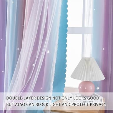 XiDi Pink and Purple Curtains 84 Inches Long for Girls Bedroom 2 Panels Blackout Rainbow Nursery Curtains for Kids Room Unicorn Princess Theme Home Decor Living Room Pink/Purple W52 X L84 - Image 2