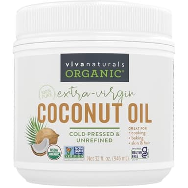 Viva Naturals Organic Coconut Oil - Unrefined and Cold-Pressed, Natural Hair Oil, Skin Oil and Cooking Oil with Fresh Flavor, Non-GMO Extra Virgin Coconut Oil (Aceite de Coco), USDA Organic, 32 Fl Oz (Pack of 1) - Image 1