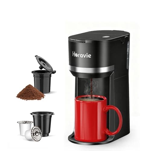 Horavie Mini Single Serve Coffee Maker for K Cup and Ground Coffee, Fast Brew One Cup Coffee Machine with Descaling Reminder and Water Window, 6 to 12 oz. Brew Sizes, Black - Image 1